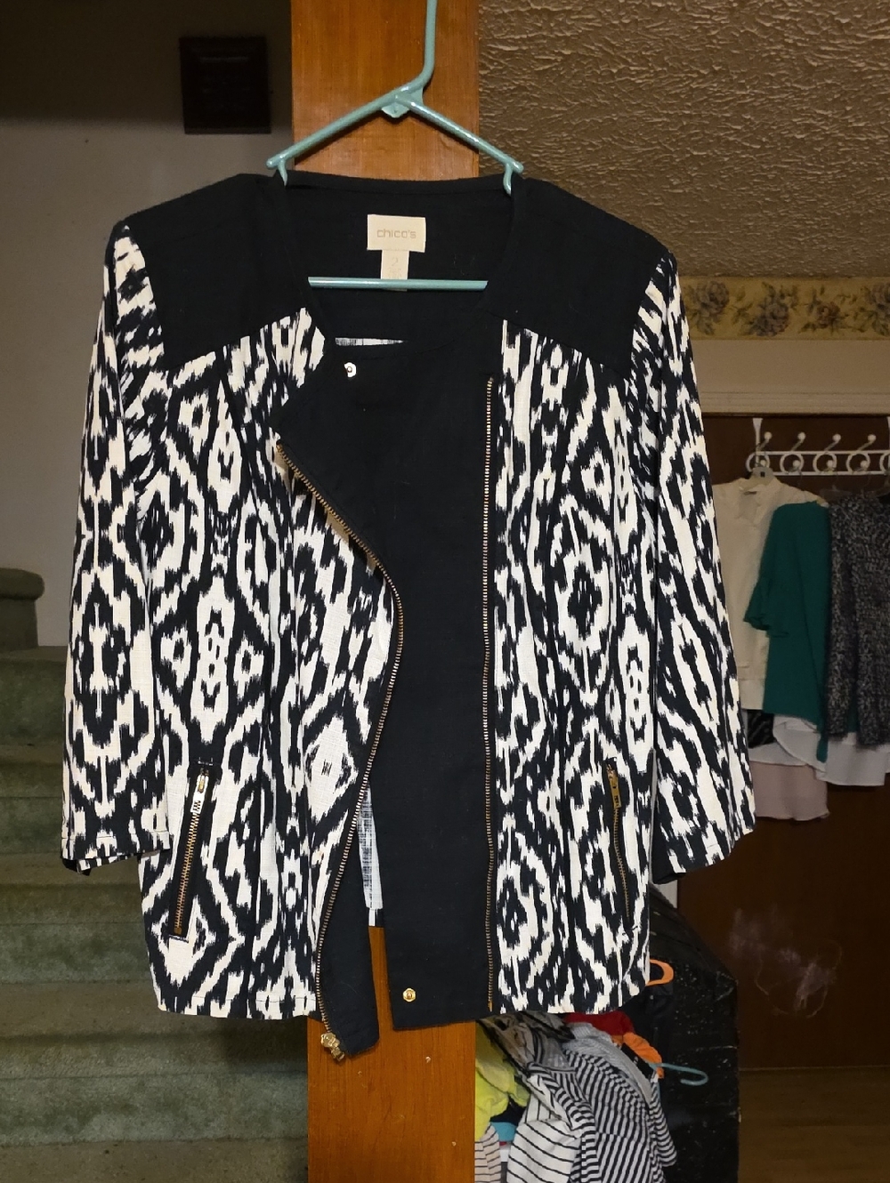 Cynthia Rowley Black & White Ikat Zip Jacket